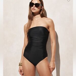 J. Crew Gemma One Piece Swimsuit Ruched Bandeau Black 4 NWT Removable Straps